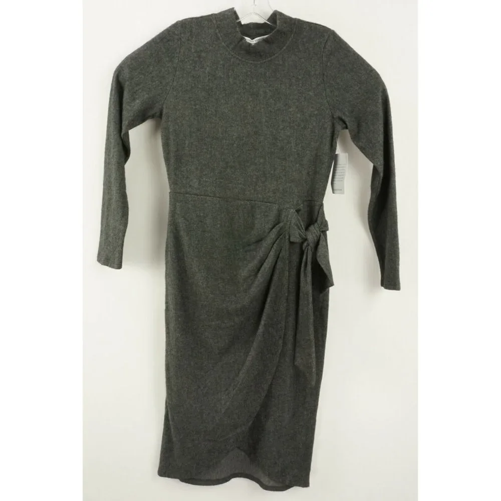 New Collective Concepts Women's Size S Grey Knot Front Brushed‎ Knit Midi Dress